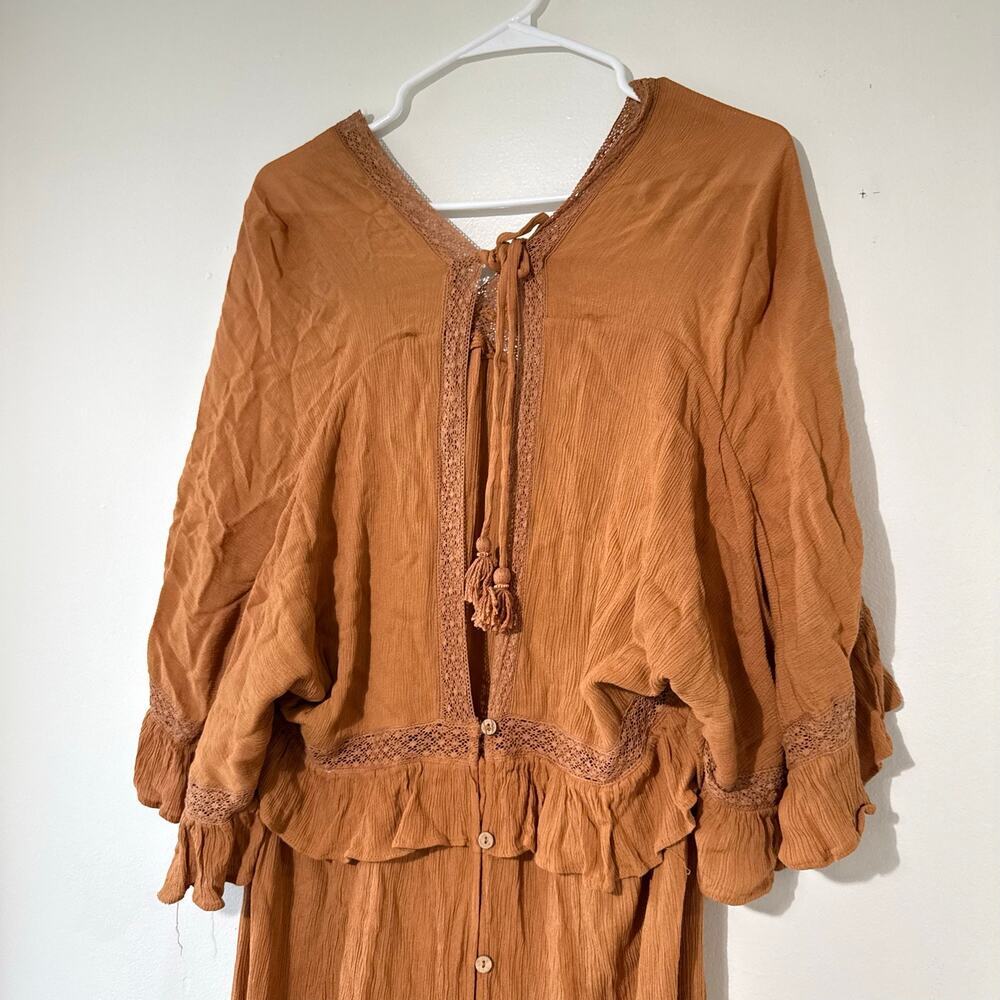 Free People Paradiso Maxi Dress Boho Ruffle Lace Button Front Cottagecore Small - Picture 3 of 9